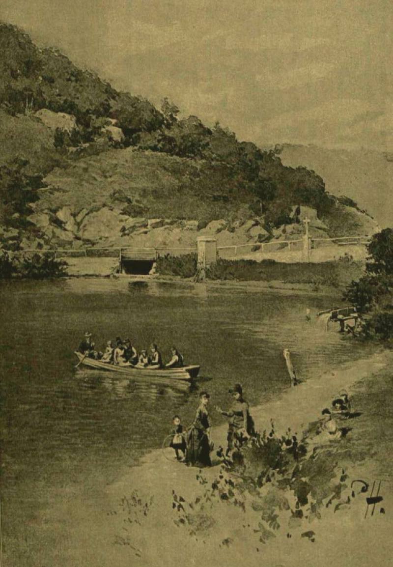 A TAJ (a hámori-tó) a gáttal a diósgyőr-hámori völgyben. A Vasárnapi Ujság 1891. március 1-i számában megjelent grafika. Váncza Emma és Flecher Samu fényképei fölhasználásával rajzolta Háry Gyula.